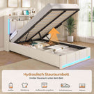 AOGLLATI Polsterbett 90×200 mit Steckdosen & LED Beleuchtung Doppelbett 90x200 mit Stauraum Kopfteil