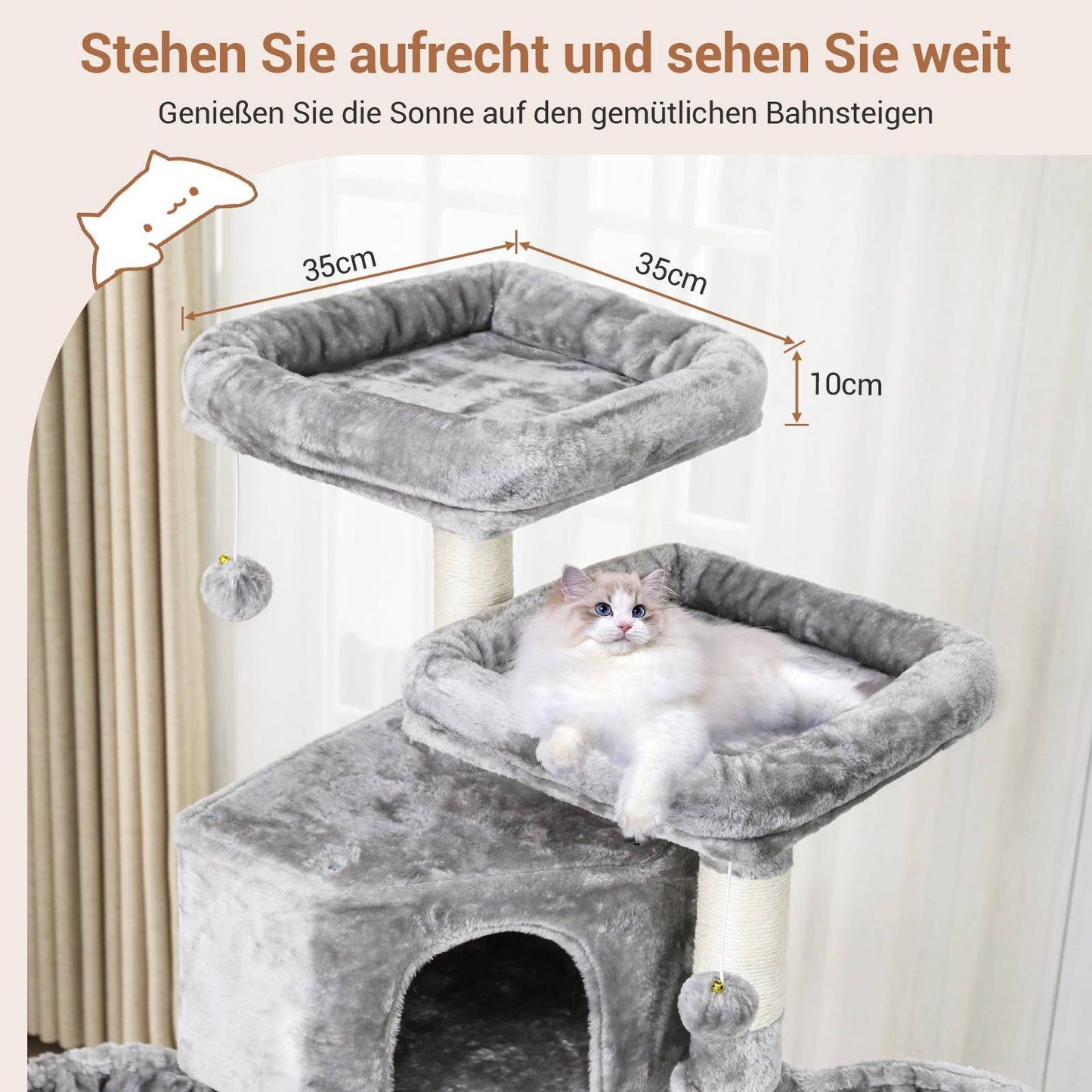 AOGLLATI Kratzbaum 180 cm hoch Katzenbaum mit Sisalstämmen 2 Plattformen 2 Katzenhöhlen