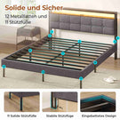 AOGLLATI Polsterbett 160x200 mit Stauraum Bettgestell mit LED-Beleuchtung und Steckdosen MetallBett mit Kopfteil