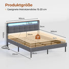 AOGLLATI Polsterbett 160x200 mit Stauraum Bettgestell mit LED-Beleuchtung und Steckdosen MetallBett mit Kopfteil