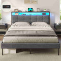 AOGLLATI Polsterbett 160x200 mit Stauraum Bettgestell mit LED-Beleuchtung und Steckdosen MetallBett mit Kopfteil