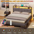 AOGLLATI Polsterbett 160x200 mit Stauraum Bettgestell mit LED-Beleuchtung und Steckdosen MetallBett mit Kopfteil