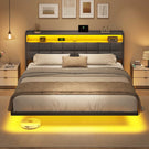AOGLLATI Polsterbett 180x200 cm Doppelbettgestell Bettrahmen mit LED-Beleuchtung und Ladestation Bettgestell mit Kopfteil