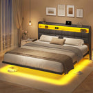 AOGLLATI Polsterbett 180x200 cm Doppelbettgestell Bettrahmen mit LED-Beleuchtung und Ladestation Bettgestell mit Kopfteil