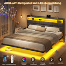 AOGLLATI Polsterbett 180x200 cm Doppelbettgestell Bettrahmen mit LED-Beleuchtung und Ladestation Bettgestell mit Kopfteil