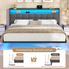 AOGLLATI Polsterbett 180x200 cm Doppelbettgestell Bettrahmen mit LED-Beleuchtung und Ladestation Bettgestell mit Kopfteil