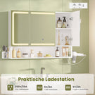 AOGLLATI Spiegelschrank 90×16×70 cm mit LED-Beleuchtung & Steckdose Badezimmerschrank mit Verstellbarem Regal 3 Farbtemperatur