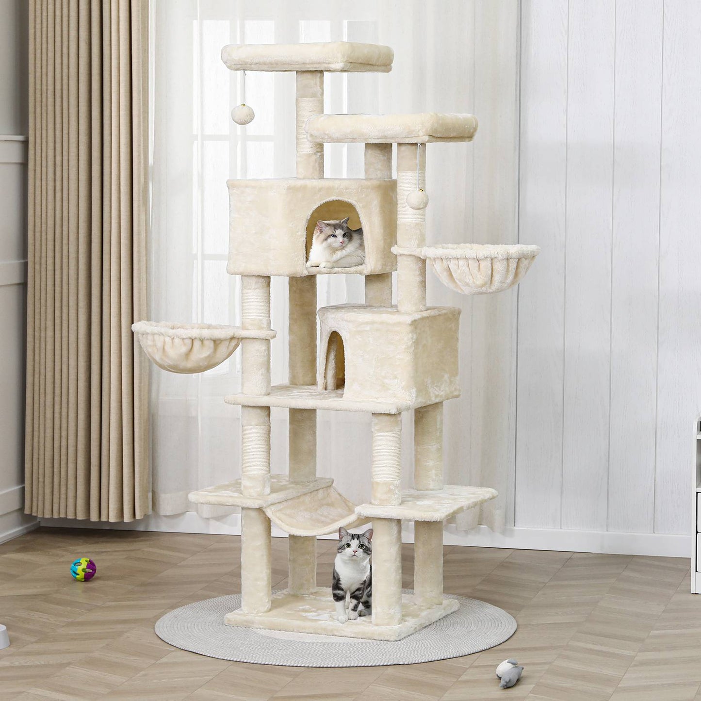 AOGLLATI Kratzbaum 180 cm hoch Katzenbaum mit Sisalstämmen 2 Plattformen 2 Katzenhöhlen