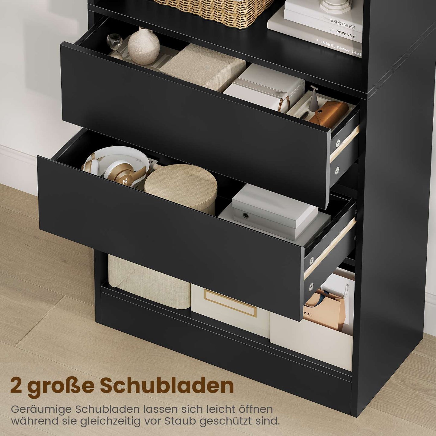 AGOLLATI Bücherregal Bücherschrank mit 2 Schubladen & 4 Fächern, Wohnzimmerschrank mit verstellbaren Ablagen