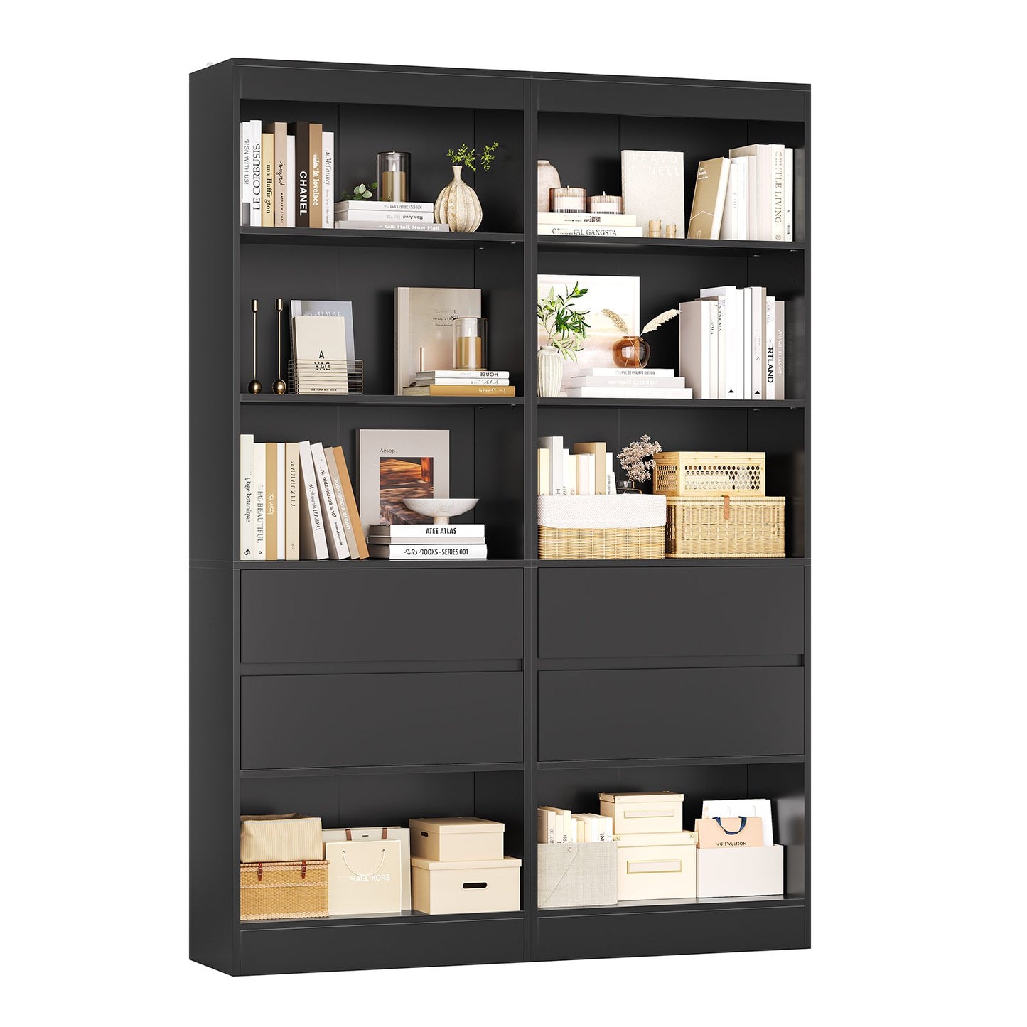 AGOLLATI Bücherregal Bücherschrank mit 2 Schubladen & 4 Fächern, Wohnzimmerschrank mit verstellbaren Ablagen