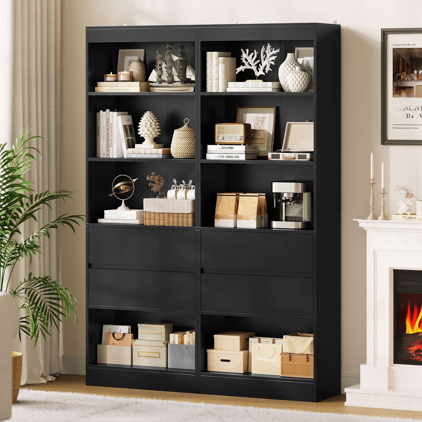 AGOLLATI Bücherregal Bücherschrank mit 2 Schubladen & 4 Fächern, Wohnzimmerschrank mit verstellbaren Ablagen