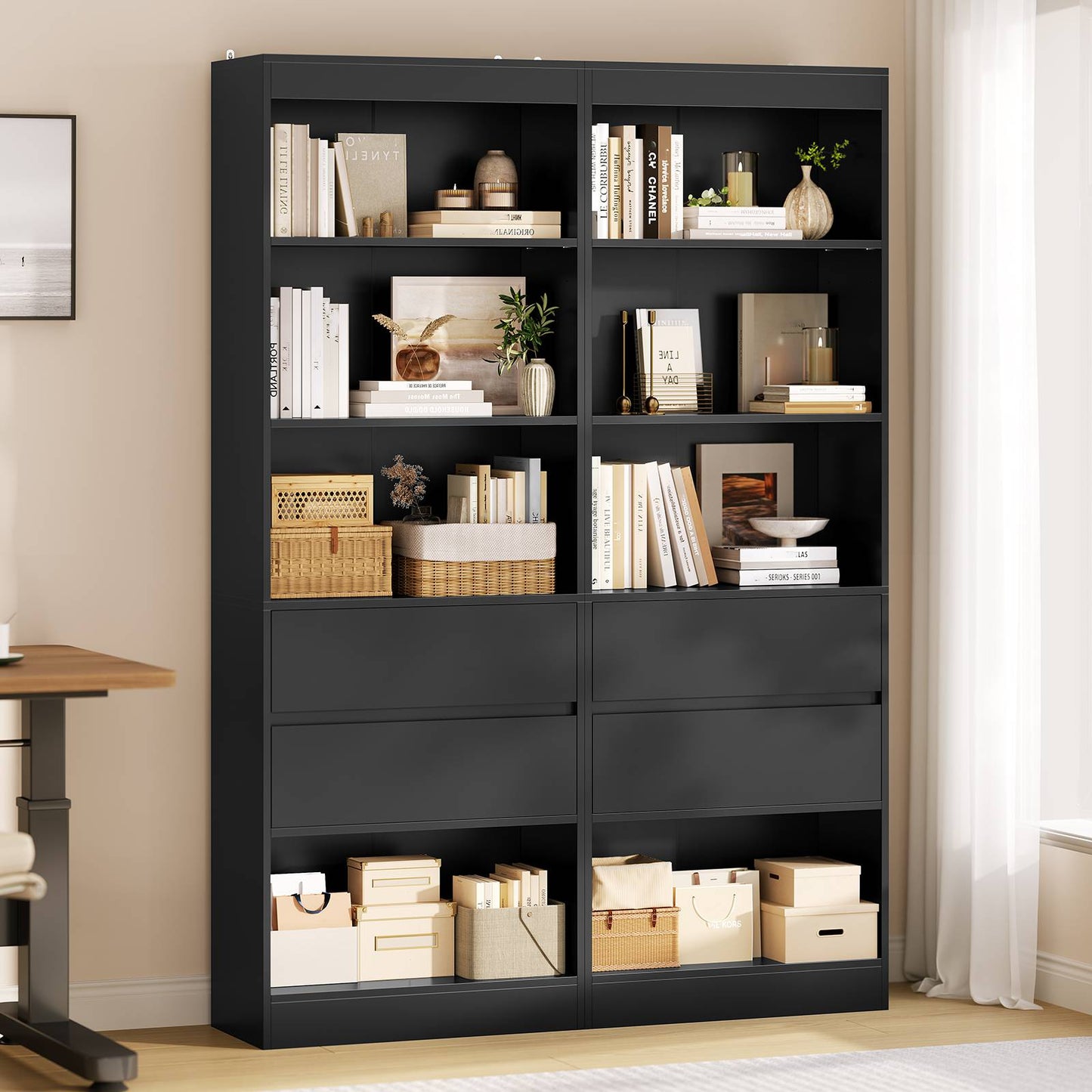 AGOLLATI Bücherregal Bücherschrank mit 2 Schubladen & 4 Fächern, Wohnzimmerschrank mit verstellbaren Ablagen