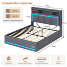 AOGLLATI Polsterbett 140x190 mit LED Beleuchtung USB-C & Hydrauliksystem Polsterbett mit Bettkasten Kopfteil Stauraum