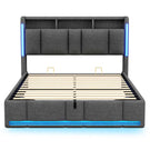 AOGLLATI Polsterbett 140×200 mit Steckdosen & LED Beleuchtung Doppelbett 140x200 mit Stauraum Kopfteil & Hydraulischem Stauraum