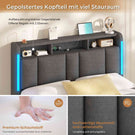 AOGLLATI Polsterbett 140×200 mit Steckdosen & LED Beleuchtung Doppelbett 140x200 mit Stauraum Kopfteil & Hydraulischem Stauraum