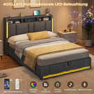 AOGLLATI Polsterbett 140×200 mit Steckdosen & LED Beleuchtung Doppelbett 140x200 mit Stauraum Kopfteil & Hydraulischem Stauraum