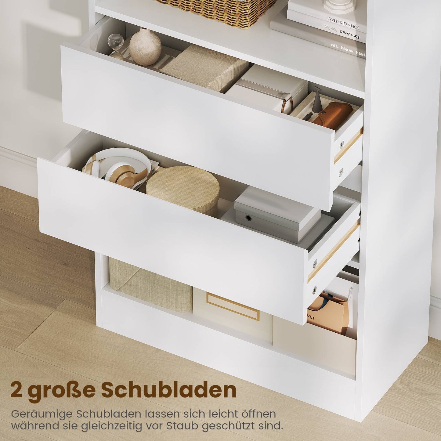 AGOLLATI Bücherregal Bücherschrank mit 2 Schubladen & 4 Fächern, Wohnzimmerschrank mit verstellbaren Ablagen