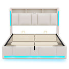 AOGLLATI Polsterbett 140×200 mit Steckdosen & LED Beleuchtung Doppelbett 140x200 mit Stauraum Kopfteil & Hydraulischem Stauraum