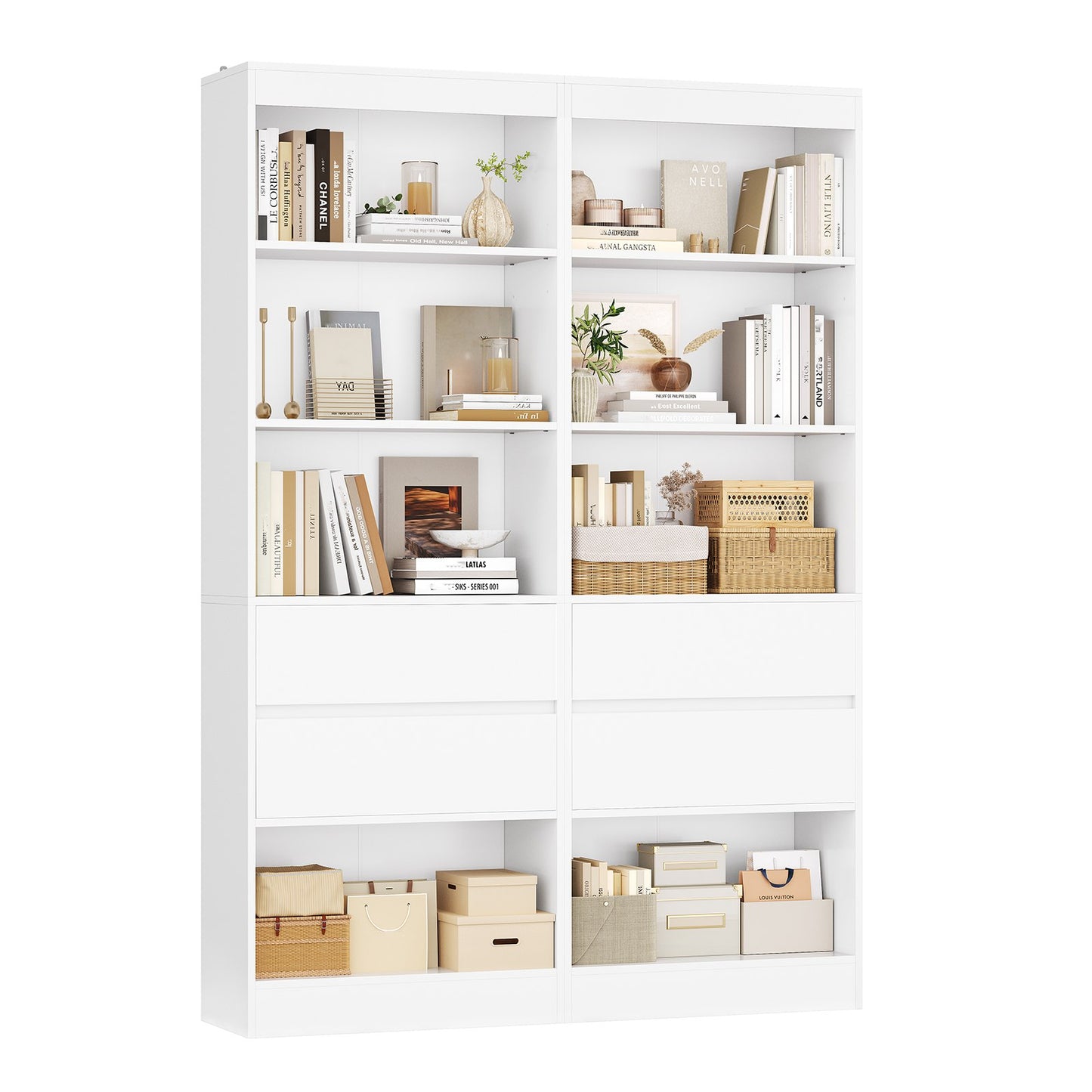 AGOLLATI Bücherregal Bücherschrank mit 2 Schubladen & 4 Fächern, Wohnzimmerschrank mit verstellbaren Ablagen