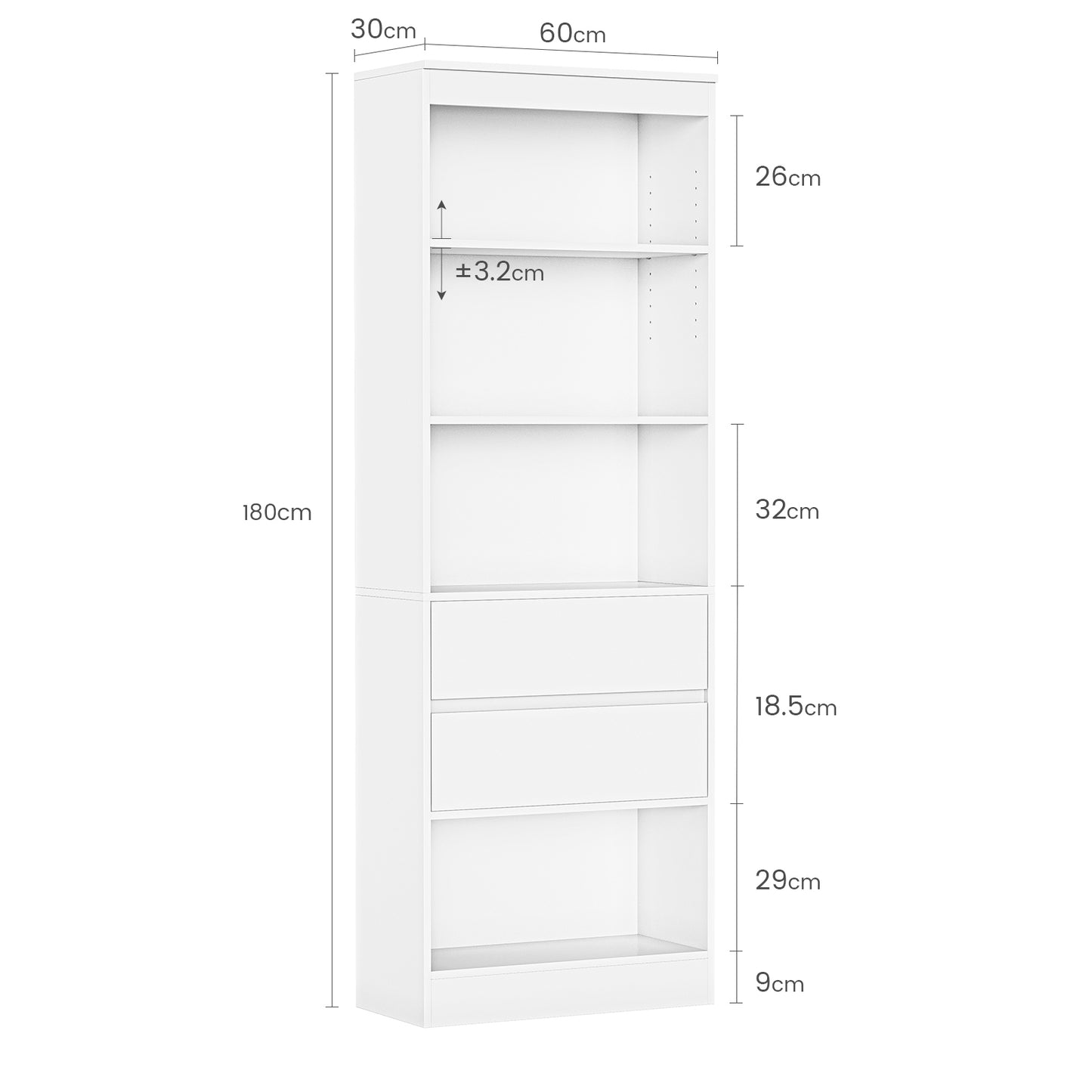 AGOLLATI Bücherregal Bücherschrank mit 2 Schubladen & 4 Fächern, Wohnzimmerschrank mit verstellbaren Ablagen