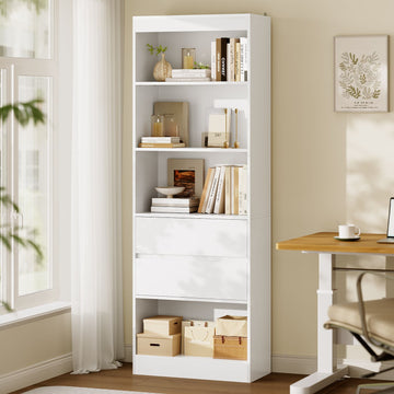 AGOLLATI Bücherregal Bücherschrank mit 2 Schubladen & 4 Fächern, Wohnzimmerschrank mit verstellbaren Ablagen