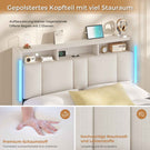 AOGLLATI Polsterbett 140×200 mit Steckdosen & LED Beleuchtung Doppelbett 140x200 mit Stauraum Kopfteil & Hydraulischem Stauraum