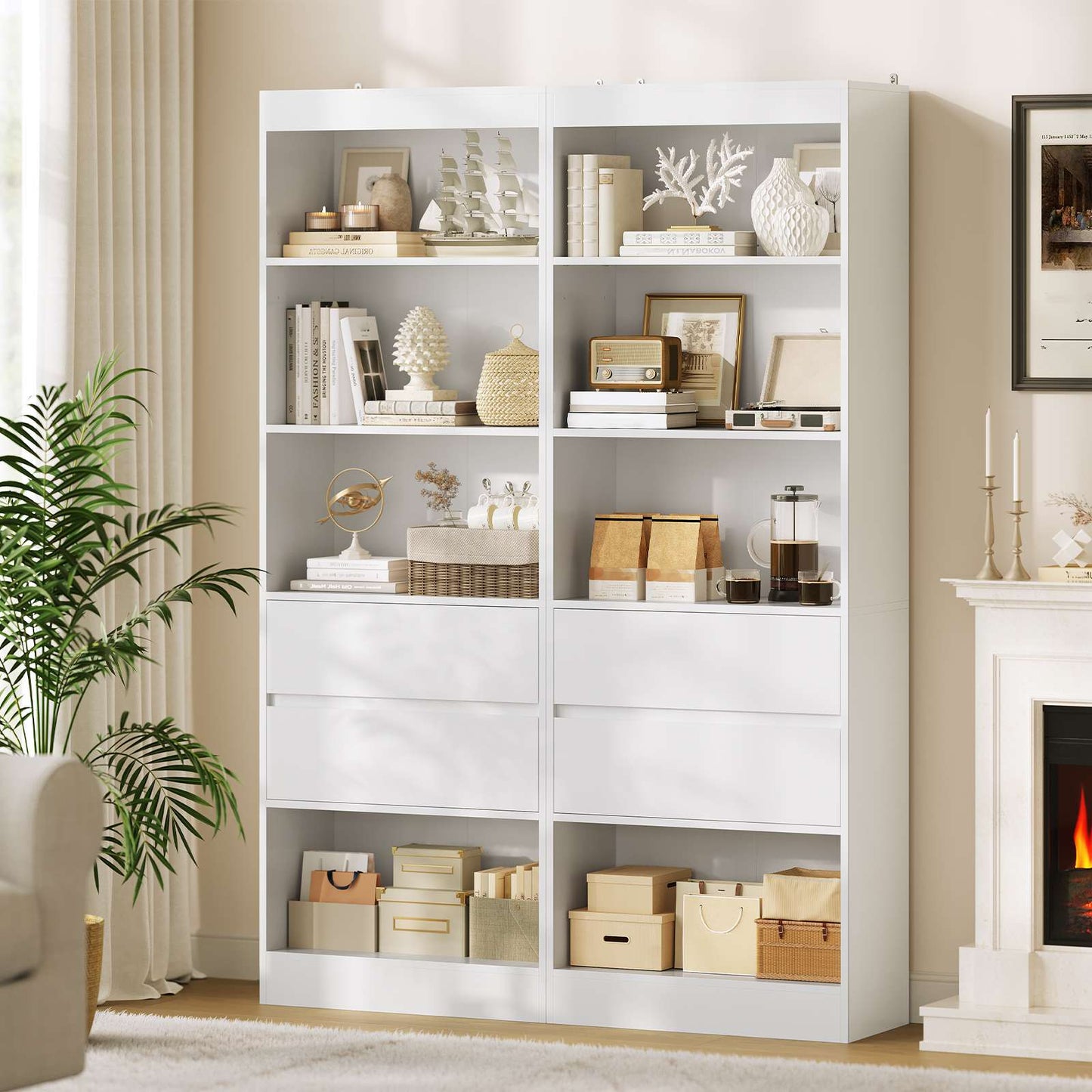 AGOLLATI Bücherregal Bücherschrank mit 2 Schubladen & 4 Fächern, Wohnzimmerschrank mit verstellbaren Ablagen