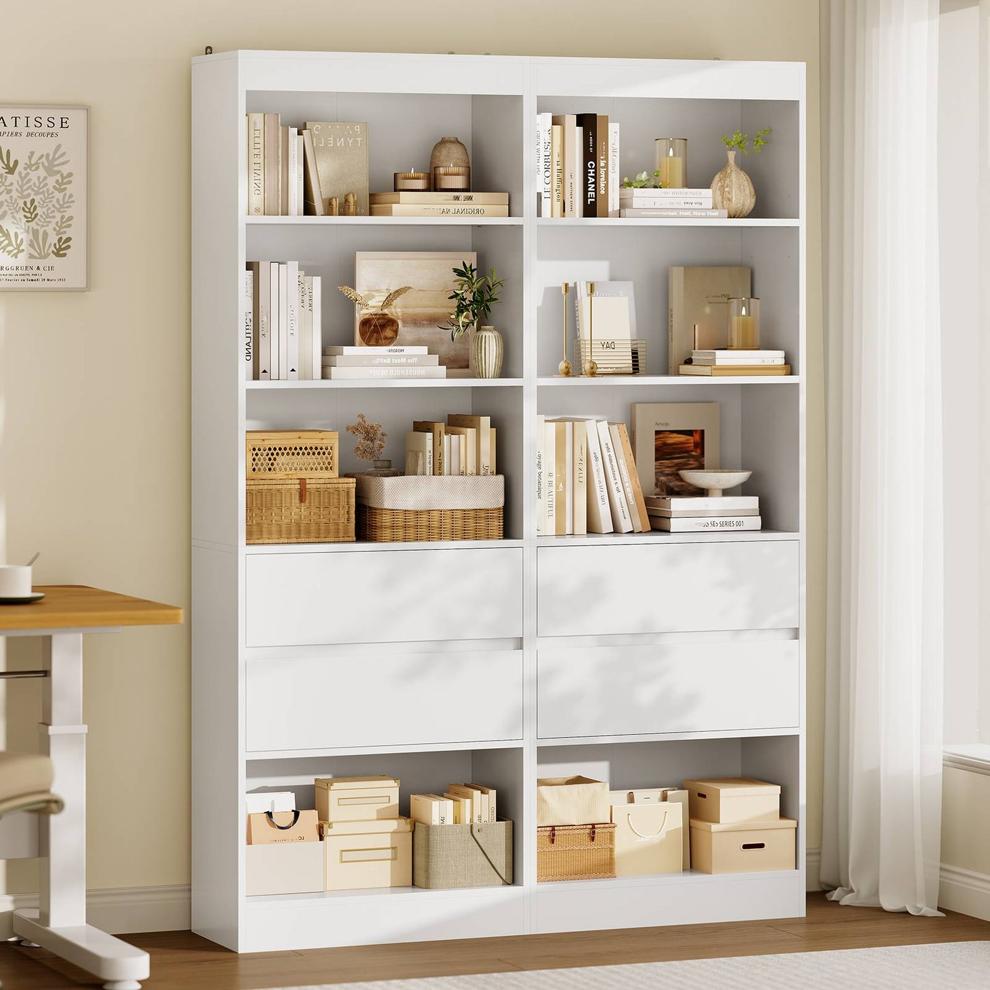 AGOLLATI Bücherregal Bücherschrank mit 2 Schubladen & 4 Fächern, Wohnzimmerschrank mit verstellbaren Ablagen
