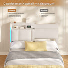 AOGLLATI Polsterbett 140×200 mit Steckdosen & LED Beleuchtung Doppelbett 140x200 mit Stauraum Kopfteil & Hydraulischem Stauraum