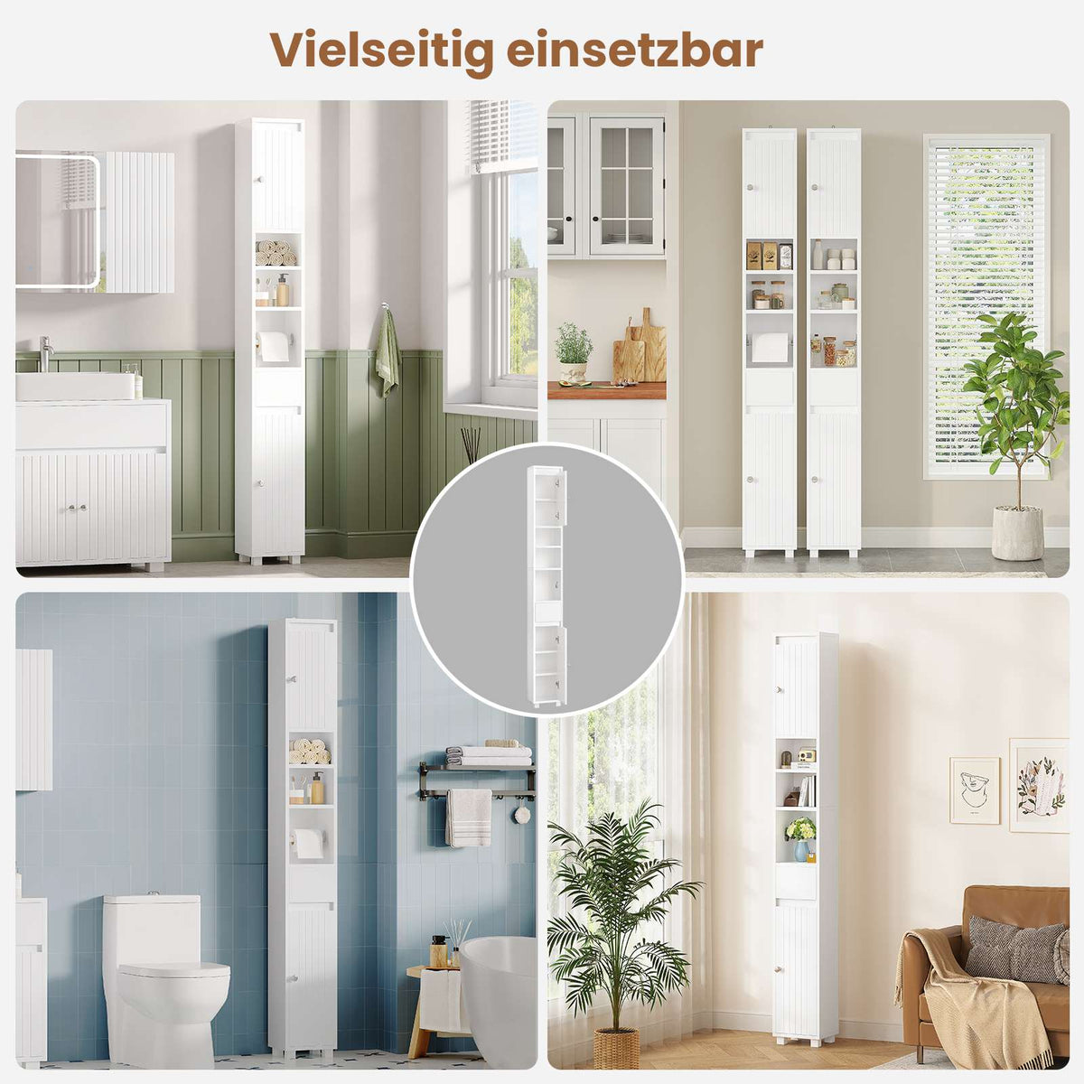 AOGLLATI Badezimmerschrank Badschrank Schmal mit Verstellbaren Ablagen Schublade offenen Fächern Klopapierhalter Platzsparender