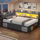 AOGLLATI Polsterbett Schlafsofa 140x200 mit Stauraum Jugendbett mit 6 Staufächern & 6 Schubladen Bett mit LED-Beleuchtung & Ladestation Gepolstertem Kopfteil