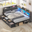AOGLLATI Polsterbett Schlafsofa 140x200 mit Stauraum Jugendbett mit 6 Staufächern & 6 Schubladen Bett mit LED-Beleuchtung & Ladestation Gepolstertem Kopfteil