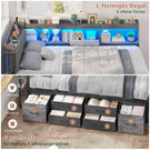 AOGLLATI Polsterbett Schlafsofa 140x200 mit Stauraum Jugendbett mit 6 Staufächern & 6 Schubladen Bett mit LED-Beleuchtung & Ladestation Gepolstertem Kopfteil