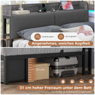 AOGLLATI Polsterbett Schlafsofa 140x200 mit Stauraum Jugendbett mit 6 Staufächern & 6 Schubladen Bett mit LED-Beleuchtung & Ladestation Gepolstertem Kopfteil
