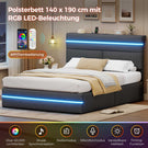 AOGLLATI Bett 140x190 mit Hydraulischem Stauraum Polsterbett Doppelbett mit LED-Kopfteil & Ladestation Jugendbett mit Lattenrost