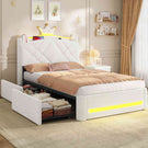AOGLLATI Polsterbett 140x190 mit Krone-Design Ladestation & LED-Beleuchtung Doppelbett mit Gepolstertes Kopfteil 2 Schubladen