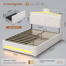 AOGLLATI Polsterbett 140x190 mit Krone-Design Ladestation & LED-Beleuchtung Doppelbett mit Gepolstertes Kopfteil 2 Schubladen