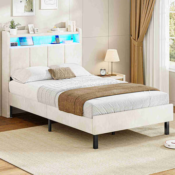 AOGLLATI Bett 90x190 mit LED und Ladestation Bettgestell mit Stauraum unter dem Bett Kinderbett Jugendbett mit Lattenrost aus Holz