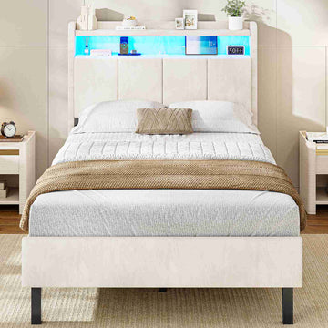 AOGLLATI Bett 90x190 mit LED und Ladestation Bettgestell mit Stauraum unter dem Bett Kinderbett Jugendbett mit Lattenrost aus Holz