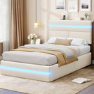 AOGLLATI Bett 140x190 mit Hydraulischem Stauraum Polsterbett Doppelbett mit LED-Kopfteil & Ladestation Jugendbett mit Lattenrost