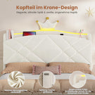 AOGLLATI Polsterbett 140x190 mit Krone-Design Ladestation & LED-Beleuchtung Doppelbett mit Gepolstertes Kopfteil 2 Schubladen