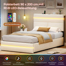 AOGLLATI Bett 140x190 mit Hydraulischem Stauraum Polsterbett Doppelbett mit LED-Kopfteil & Ladestation Jugendbett mit Lattenrost