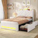 AOGLLATI Polsterbett 140x190 mit Krone-Design Ladestation & LED-Beleuchtung Doppelbett mit Gepolstertes Kopfteil 2 Schubladen