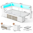 AOGLLATI Bett 90x190 mit Stauraum Schlafsofa mit Integriertem Bücherregal & 6 Schubladen Jugendbett mit LED-Beleuchtung & Ladestation