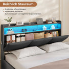 AOGLLATI Polsterbett 140×190 mit Steckdosen und LED-Beleuchtung Doppelbett mit Stauraum Kopfteil Bett  mit Hydraulische Stauraum
