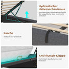 AOGLLATI Polsterbett 140×190 mit Steckdosen und LED-Beleuchtung Doppelbett mit Stauraum Kopfteil Bett  mit Hydraulische Stauraum