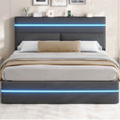 AOGLLATI Bett 160x200 mit Hydraulischem Stauraum Polsterbett mit LED-Kopfteil & Ladestation Jugendbett mit Lattenrost für 160x200 Matratze