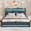 AOGLLATI Polsterbett 140×190 mit Steckdosen und LED-Beleuchtung Doppelbett mit Stauraum Kopfteil Bett  mit Hydraulische Stauraum