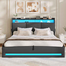 AOGLLATI Polsterbett 140×190 mit Steckdosen und LED-Beleuchtung Doppelbett mit Stauraum Kopfteil Bett  mit Hydraulische Stauraum