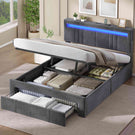 AOGLLATI Polsterbett 140x190 mit Stauraum Jugendbett mit Steckdosen und LED-Beleuchtung Höhenverstellbares Kopfteil